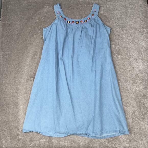 Light Wash Floral Denim Dress Only Necessities Embroidered Size 1X Cottage - Picture 1 of 4